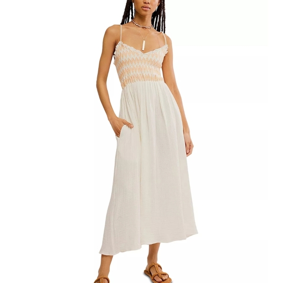 Free People Dresses & Skirts - FREE PEOPLE Sweet Nothings Solid Midi Dress size Large in Marshmellow